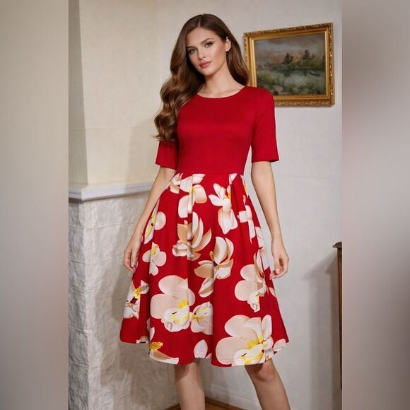 Dresses & Skirts - NWT Red Floral Fit & Flair Dress